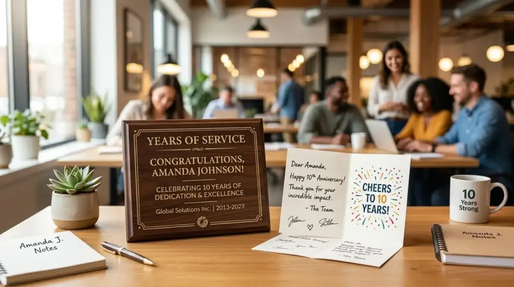 Office team celebrating employee milestone