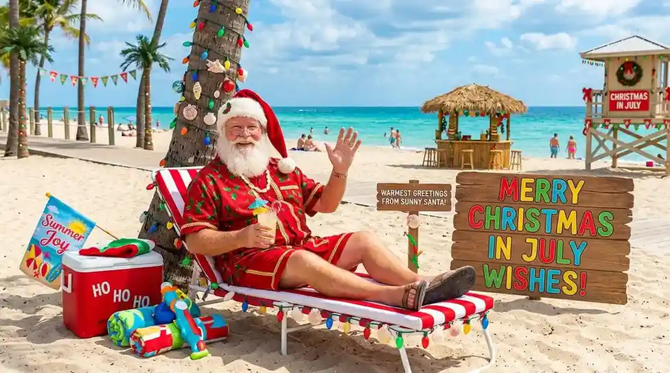 Santa Claus Christmas in July Wishes